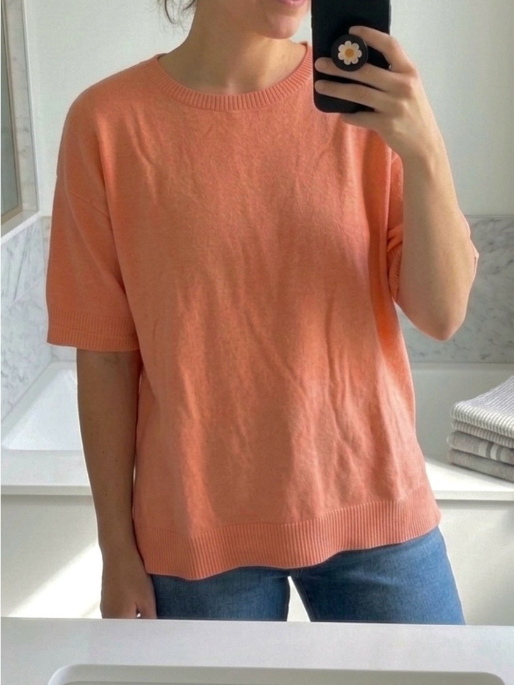 Linen Peach Short-Sleeve Top